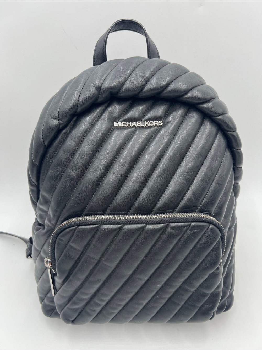 Michael Kors Black Quilted Backpack with Silver Hardware